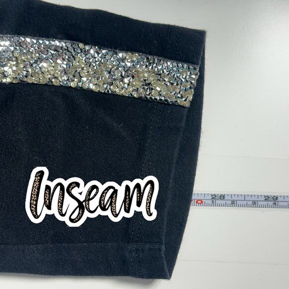 Express Womens Black Rhinestone Side Stripe Leggings Size M Sparkly Stretch Pant - Picture 7 of 7